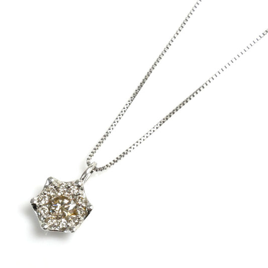 ESTELLE(トップ部分) Pt900プラチナ K18WG ホワイトゴールド ネックレス ベネチアン ダイヤモンド0.31ct 2.8g ～45cm フラワーモチーフ レディース【中古】